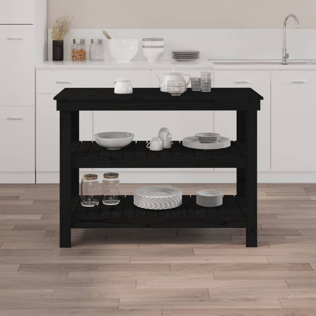 vidaXL Banc de lucru, negru, 110,5x50x80 cm, lemn masiv pin vidaXL Banc de lucru, negru, 110,5x50x80 cm, lemn masiv pin