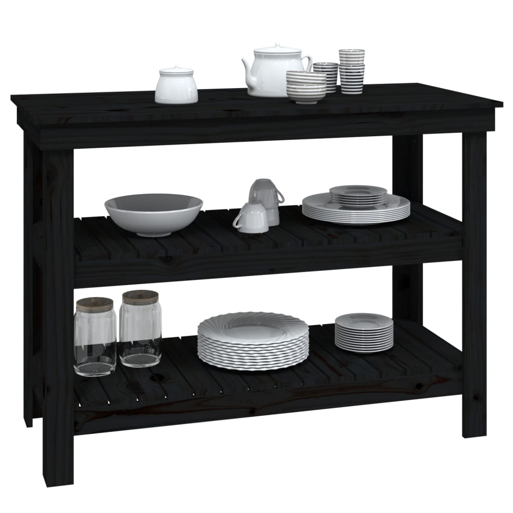 vidaXL Banc de lucru, negru, 110,5x50x80 cm, lemn masiv pin vidaXL Banc de lucru, negru, 110,5x50x80 cm, lemn masiv pin