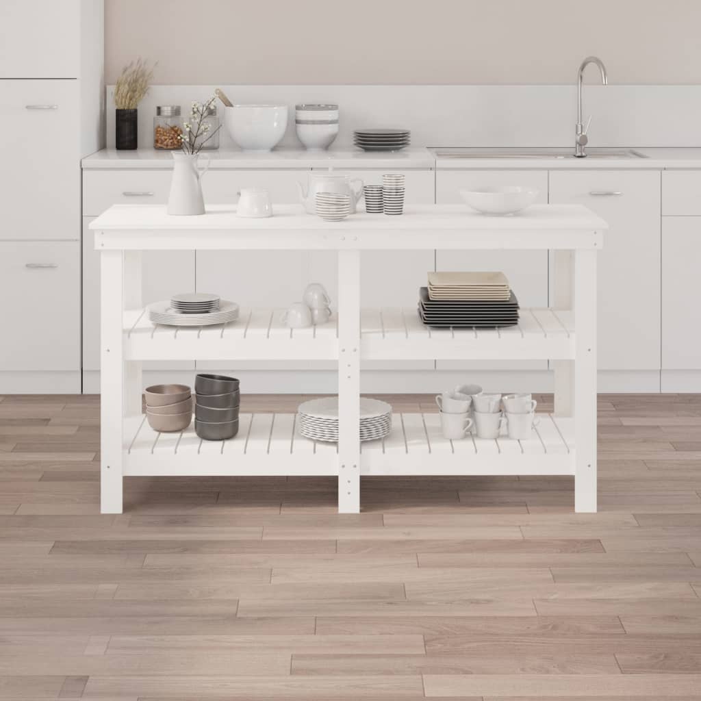 vidaXL Banc de lucru, alb, 142,5x50x80 cm, lemn masiv pin vidaXL Banc de lucru, alb, 142,5x50x80 cm, lemn masiv pin
