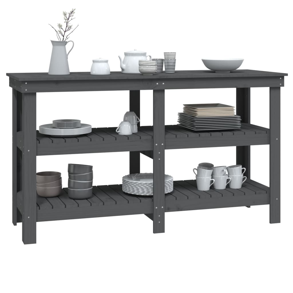 vidaXL Banc de lucru, gri, 142,5x50x80 cm, lemn masiv pin vidaXL Banc de lucru, gri, 142,5x50x80 cm, lemn masiv pin