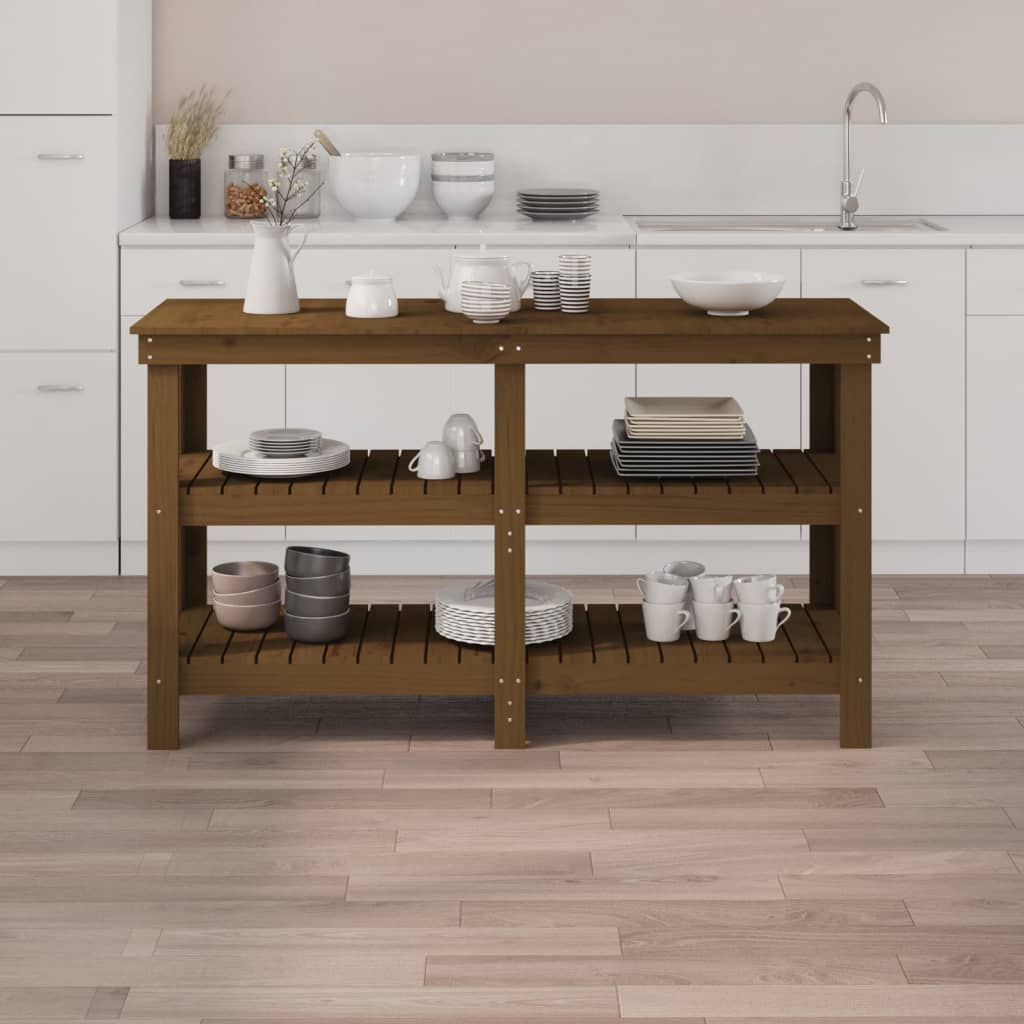 vidaXL Banc de lucru, maro miere, 142,5x50x80 cm, lemn masiv pin vidaXL Banc de lucru, maro miere, 142,5x50x80 cm, lemn masiv pin