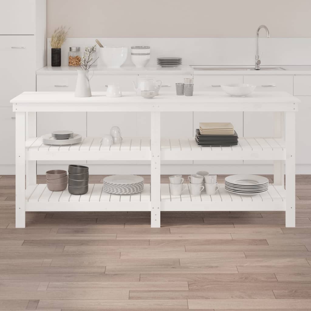 vidaXL Banc de lucru, alb, 181x50x80 cm, lemn masiv pin