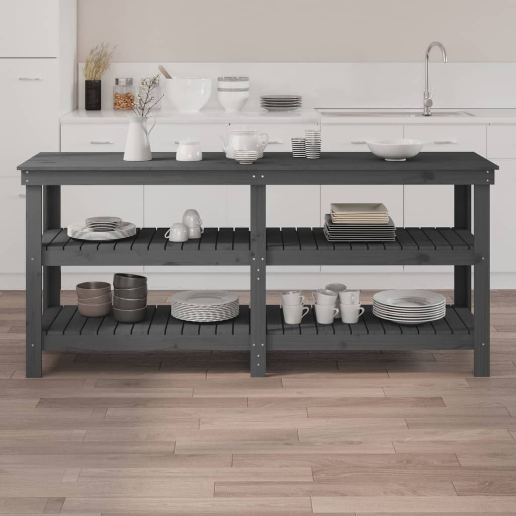 vidaXL Banc de lucru, gri, 181x50x80 cm, lemn masiv pin vidaXL Banc de lucru, gri, 181x50x80 cm, lemn masiv pin
