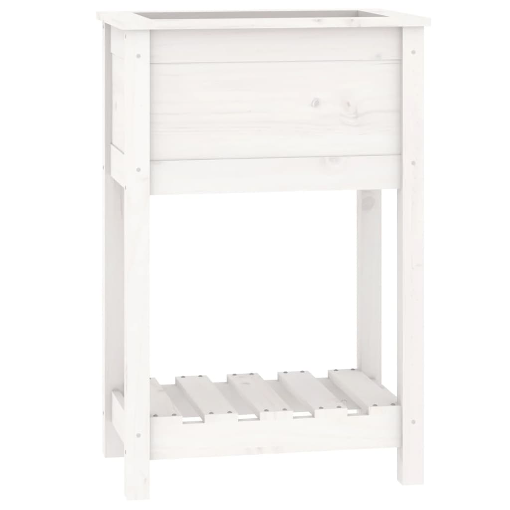 vidaXL Jardinieră cu raft, alb, 54x34,5x81 cm, lemn masiv de pin
