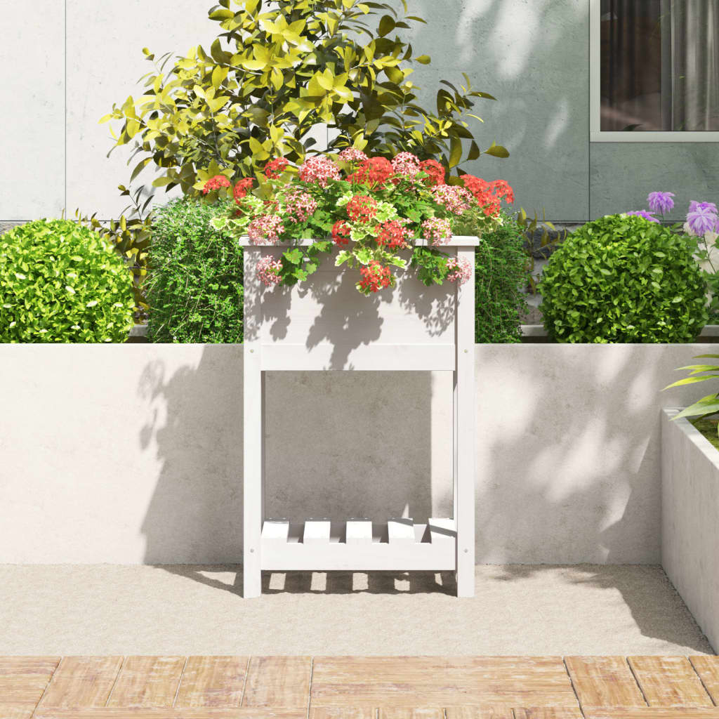vidaXL Jardinieră cu raft, alb, 54x34,5x81 cm, lemn masiv de pin