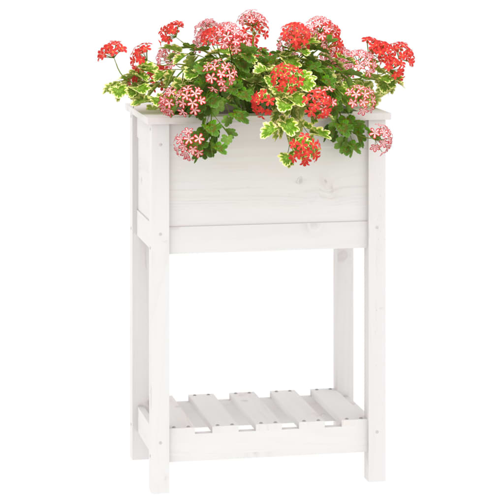 vidaXL Jardinieră cu raft, alb, 54x34,5x81 cm, lemn masiv de pin