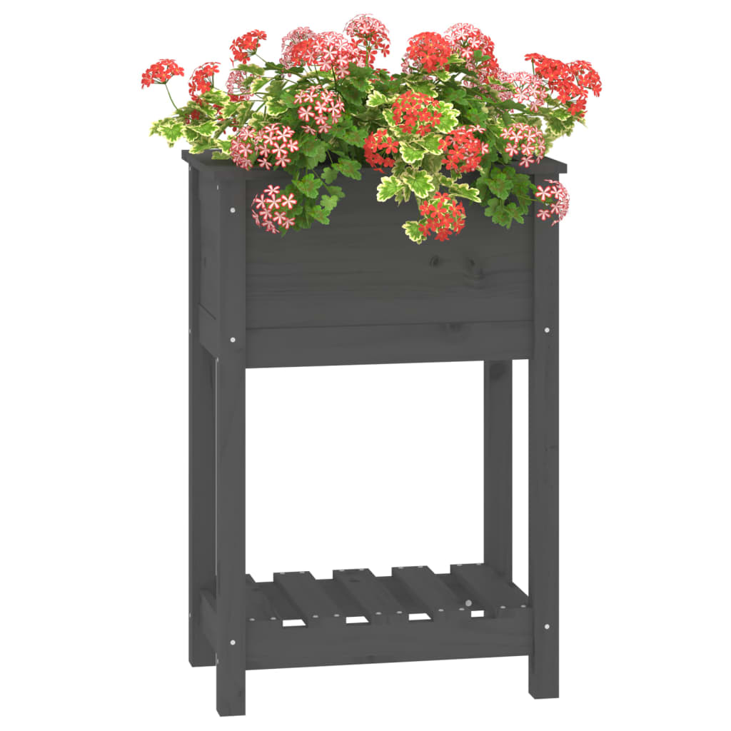vidaXL Jardinieră cu raft, gri, 54x34,5x81 cm, lemn masiv de pin