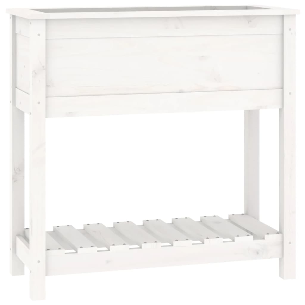 vidaXL Jardinieră cu raft, alb, 82,5x34,5x81 cm, lemn masiv de pin