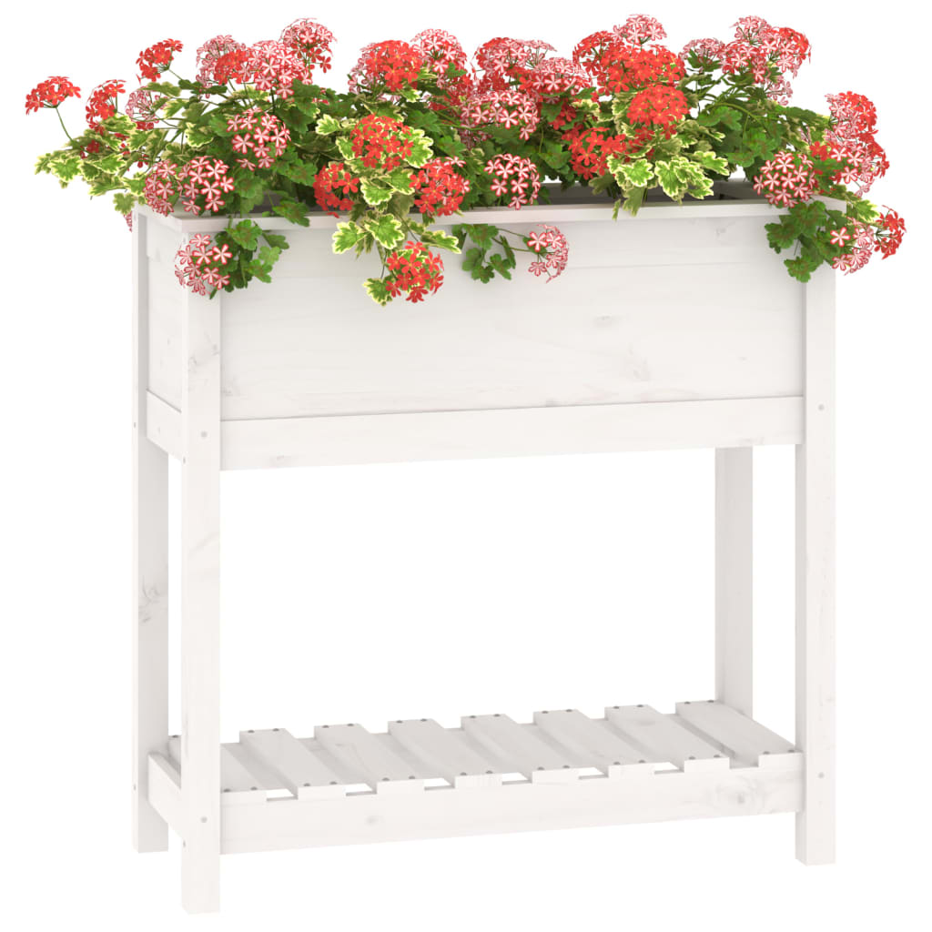 vidaXL Jardinieră cu raft, alb, 82,5x34,5x81 cm, lemn masiv de pin