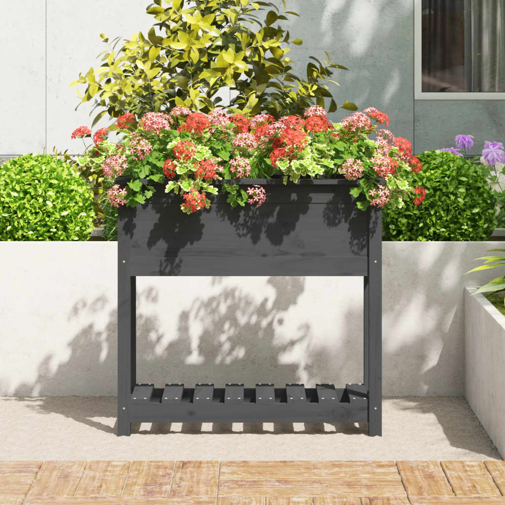 vidaXL Jardinieră cu raft, gri, 82,5x34,5x81 cm, lemn masiv de pin vidaXL Jardinieră cu raft, gri, 82,5x34,5x81 cm, lemn masiv de pin