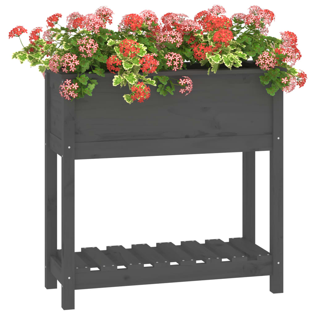 vidaXL Jardinieră cu raft, gri, 82,5x34,5x81 cm, lemn masiv de pin vidaXL Jardinieră cu raft, gri, 82,5x34,5x81 cm, lemn masiv de pin