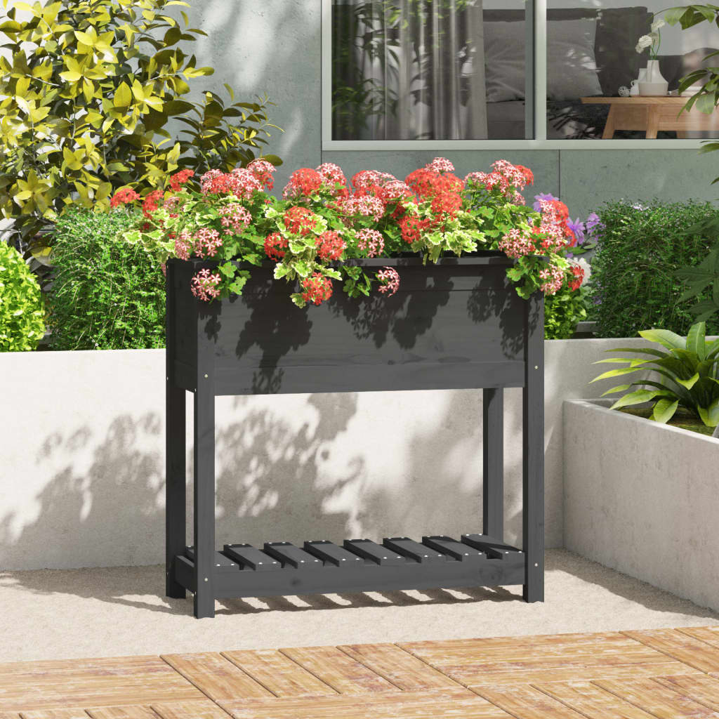 vidaXL Jardinieră cu raft, gri, 82,5x34,5x81 cm, lemn masiv de pin vidaXL Jardinieră cu raft, gri, 82,5x34,5x81 cm, lemn masiv de pin