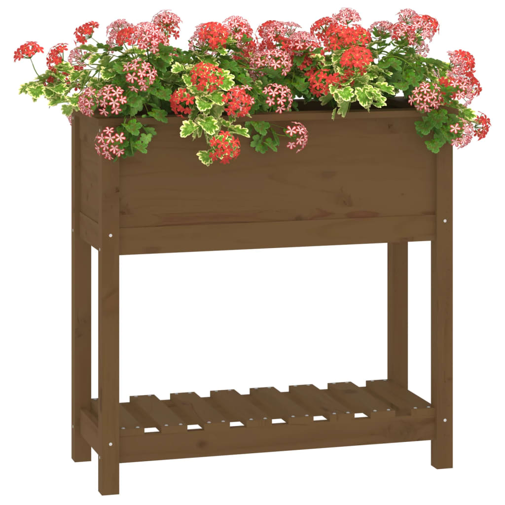 vidaXL Jardinieră cu raft, maro miere, 82,5x34,5x81 cm, lemn masiv pin
