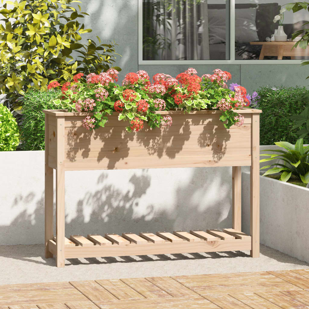 vidaXL Jardinieră cu raft, 111,5x34,5x81 cm, lemn masiv de pin vidaXL Jardinieră cu raft, 111,5x34,5x81 cm, lemn masiv de pin