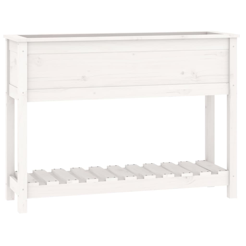 vidaXL Jardinieră cu raft, alb, 111,5x34,5x81 cm, lemn masiv de pin