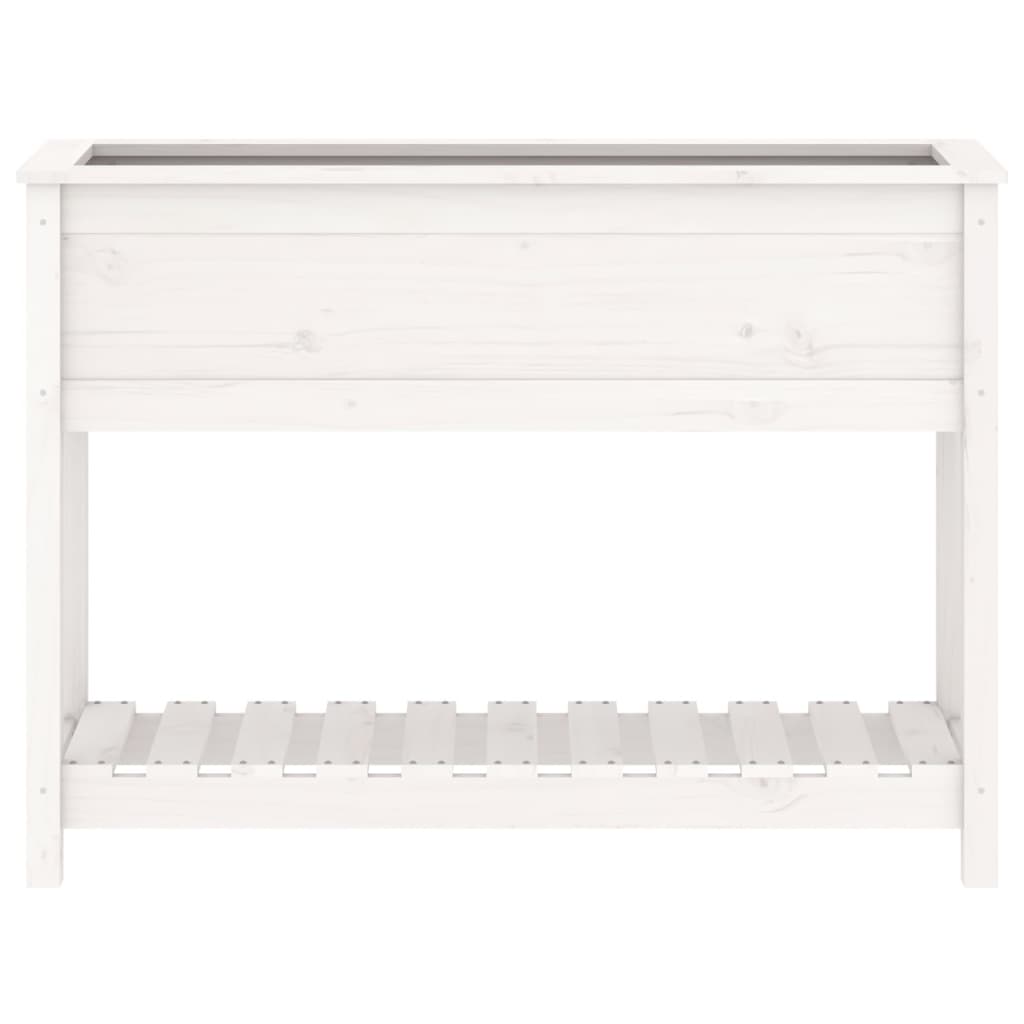 vidaXL Jardinieră cu raft, alb, 111,5x34,5x81 cm, lemn masiv de pin