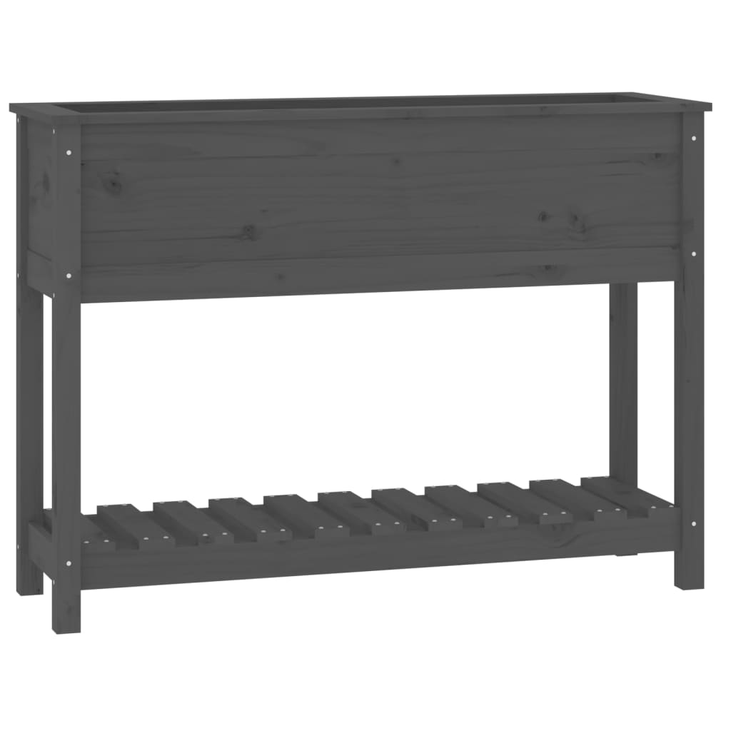 vidaXL Jardinieră cu raft, gri, 111,5x34,5x81 cm, lemn masiv de pin