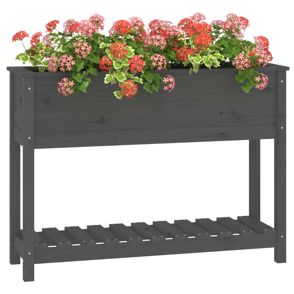 vidaXL Jardinieră cu raft, gri, 111,5x34,5x81 cm, lemn masiv de pin