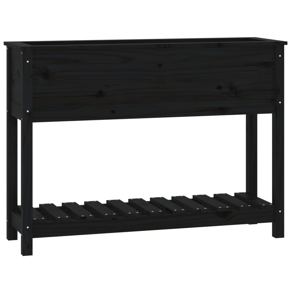 vidaXL Jardinieră cu raft, negru, 111,5x34,5x81 cm, lemn masiv de pin