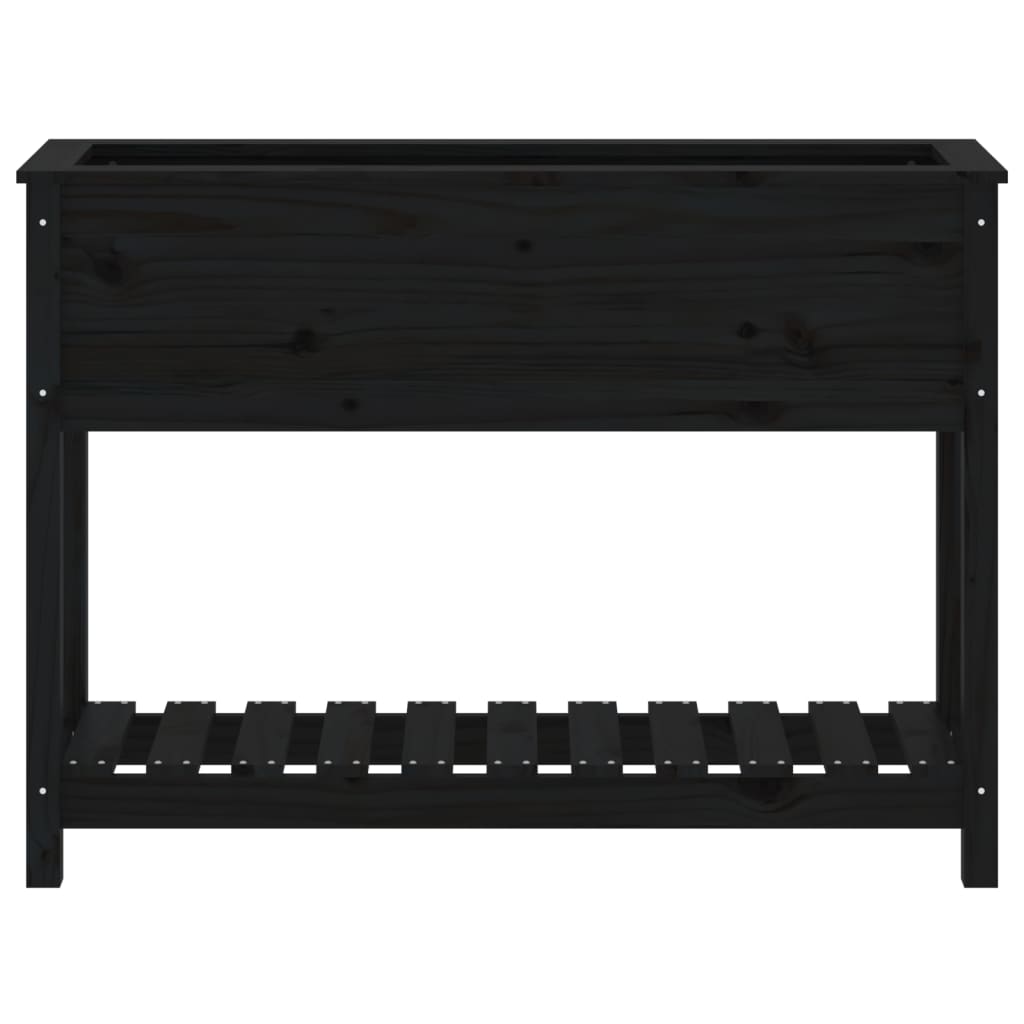vidaXL Jardinieră cu raft, negru, 111,5x34,5x81 cm, lemn masiv de pin