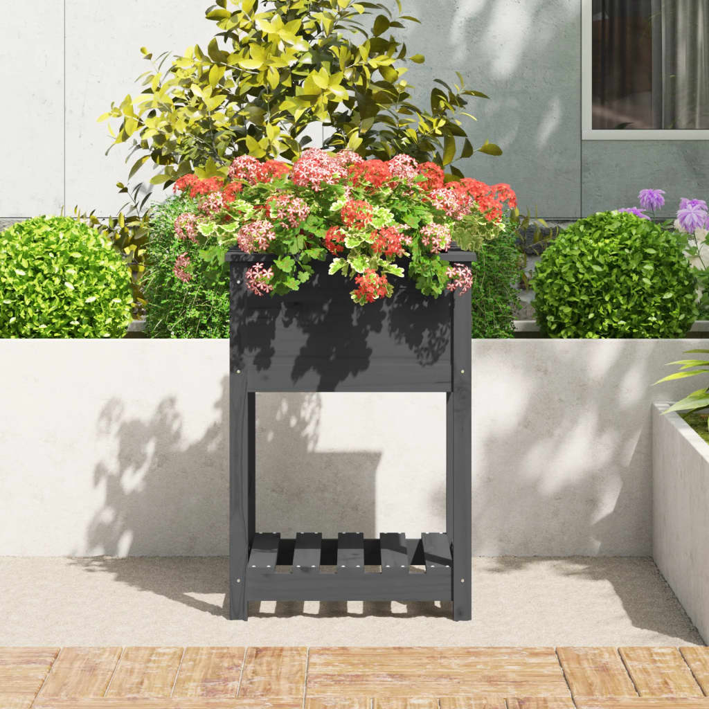 vidaXL Jardinieră cu raft, gri, 54x54x81 cm, lemn masiv de pin