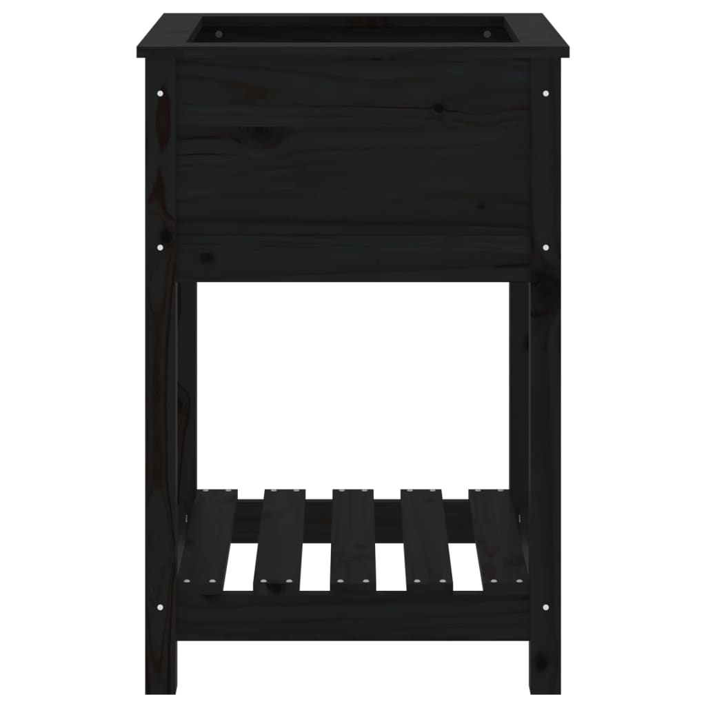 vidaXL Jardinieră cu raft, negru, 54x54x81 cm, lemn masiv de pin