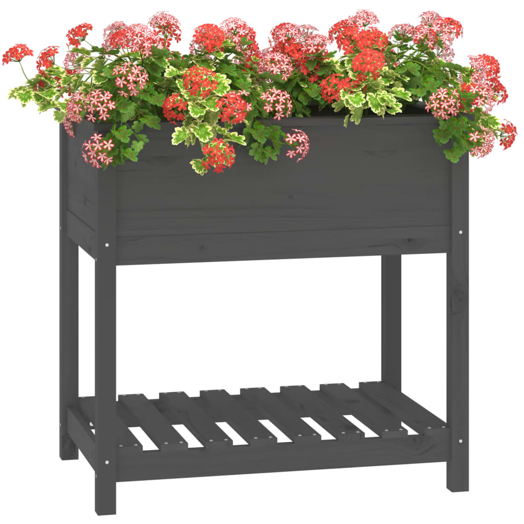 vidaXL Jardinieră cu raft, gri, 82,5x54x81 cm, lemn masiv de pin