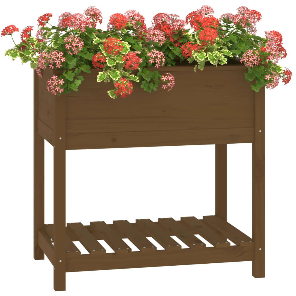 vidaXL Jardinieră cu raft, maro miere, 82,5x54x81 cm, lemn masiv pin