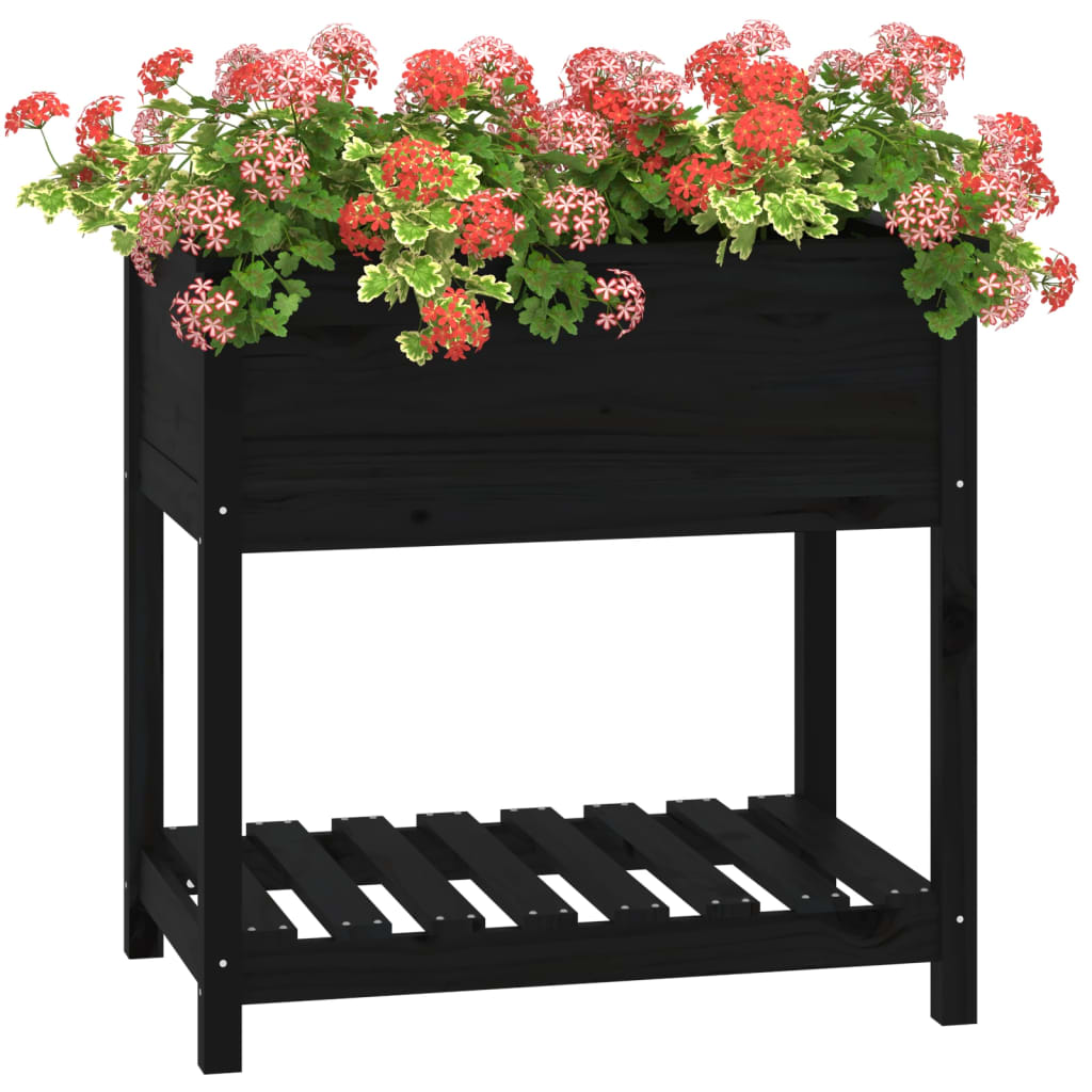 vidaXL Jardinieră cu raft, negru, 82,5x54x81 cm, lemn masiv de pin