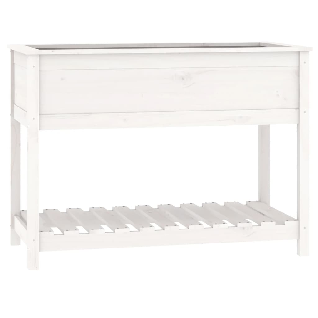 vidaXL Jardinieră cu raft, alb, 111,5x54x81 cm, lemn masiv de pin