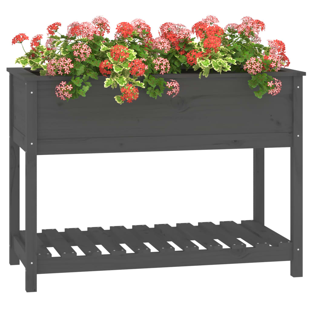 vidaXL Jardinieră cu raft, gri, 111,5x54x81 cm, lemn masiv de pin