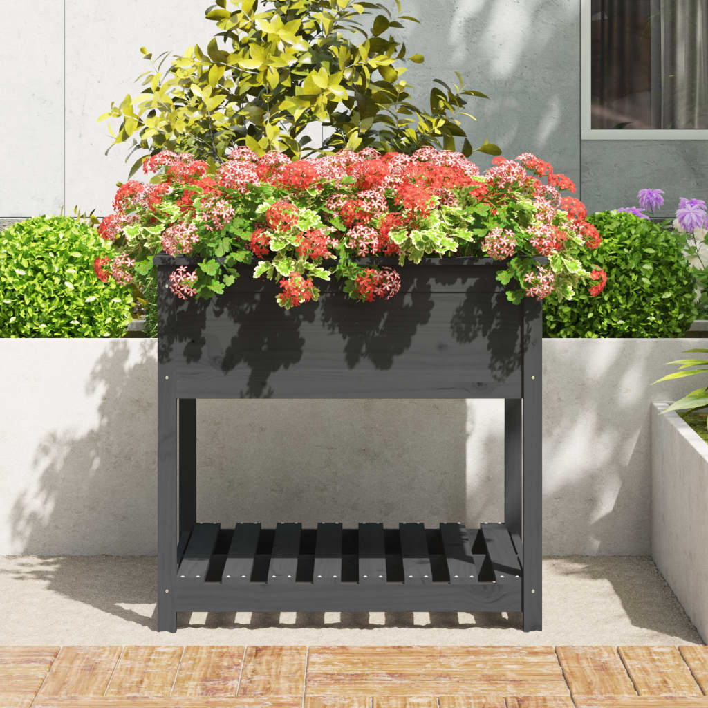vidaXL Jardinieră cu raft, gri, 82,5x82,5x81 cm, lemn masiv de pin vidaXL Jardinieră cu raft, gri, 82,5x82,5x81 cm, lemn masiv de pin