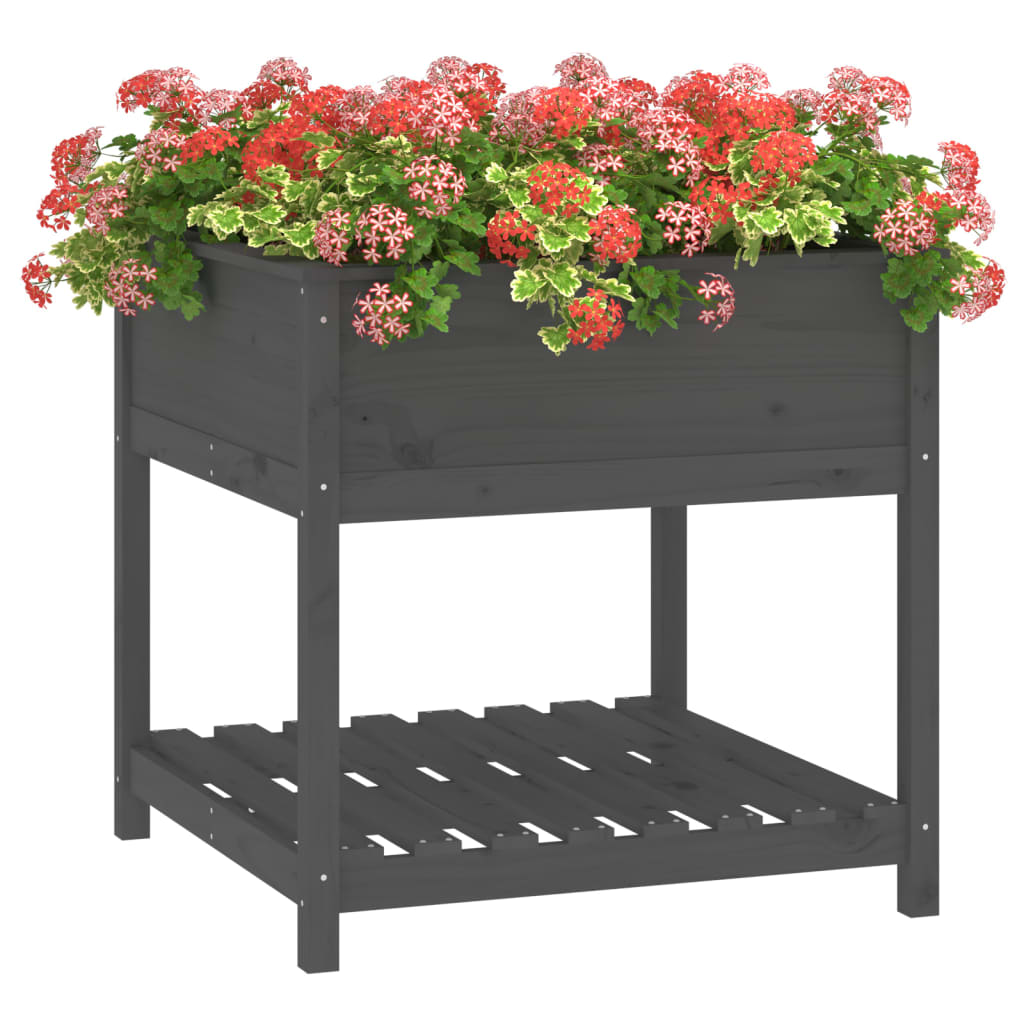 vidaXL Jardinieră cu raft, gri, 82,5x82,5x81 cm, lemn masiv de pin vidaXL Jardinieră cu raft, gri, 82,5x82,5x81 cm, lemn masiv de pin