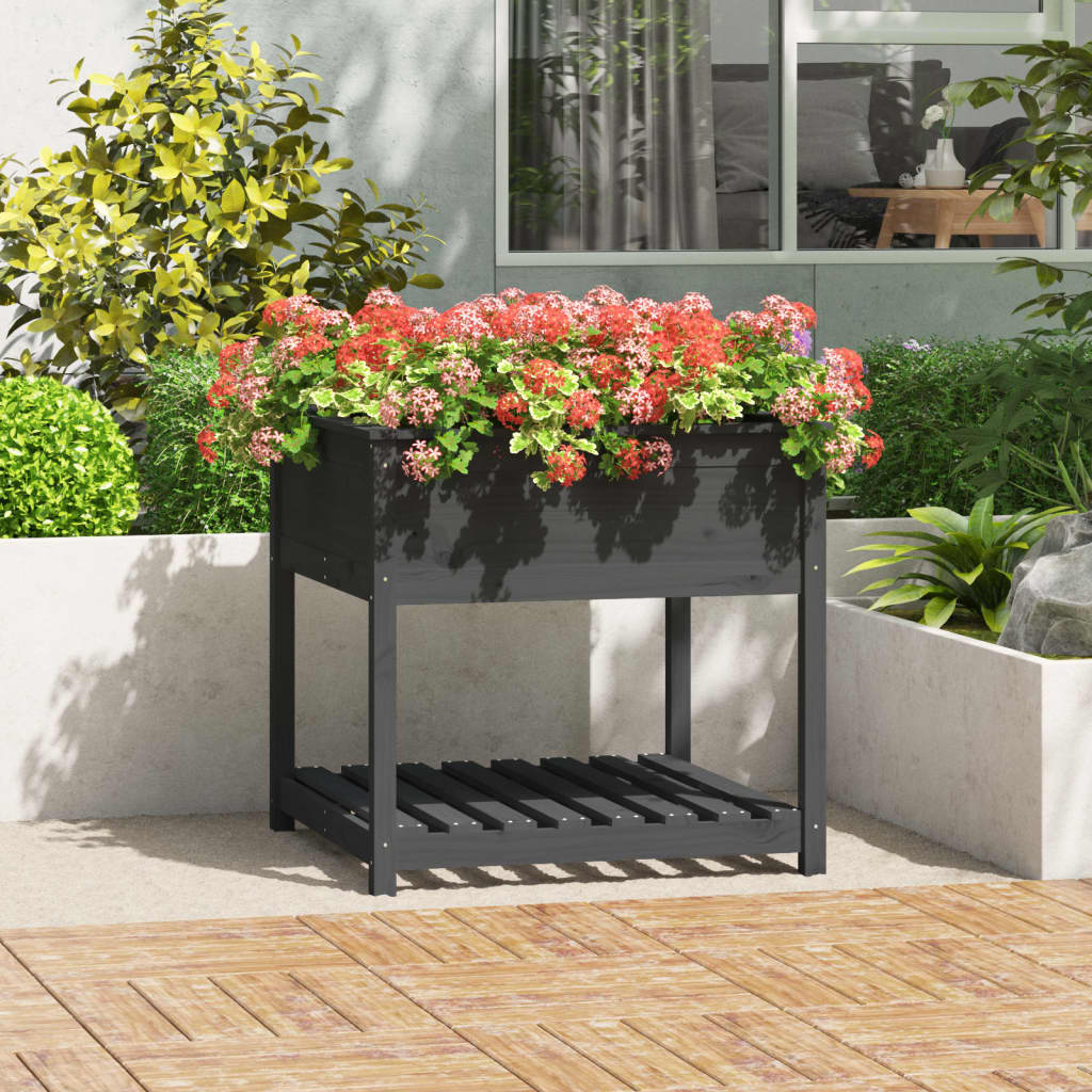 vidaXL Jardinieră cu raft, gri, 82,5x82,5x81 cm, lemn masiv de pin vidaXL Jardinieră cu raft, gri, 82,5x82,5x81 cm, lemn masiv de pin
