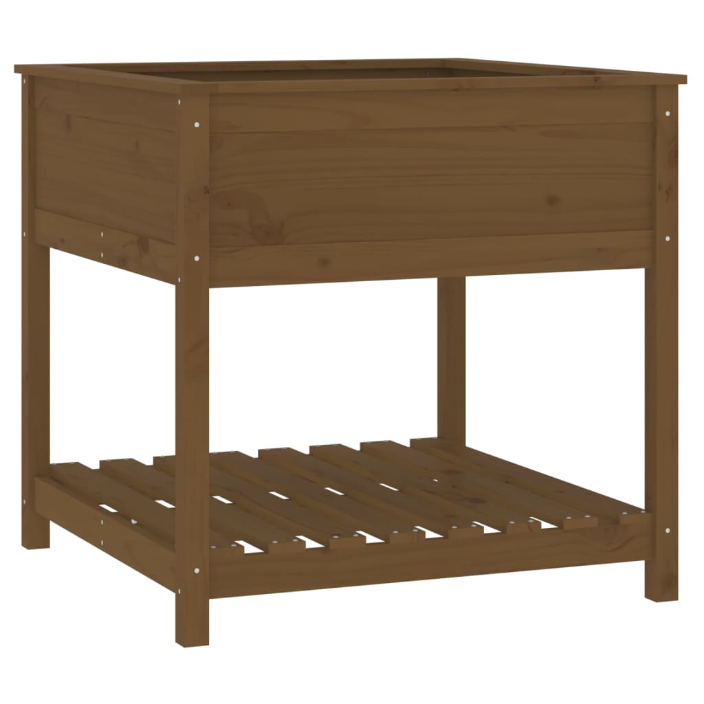 vidaXL Jardinieră cu raft, maro miere, 82,5x82,5x81 cm, lemn masiv pin
