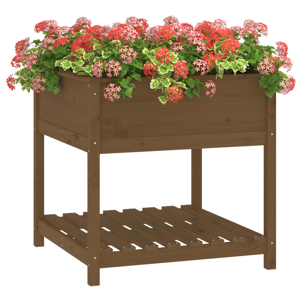 vidaXL Jardinieră cu raft, maro miere, 82,5x82,5x81 cm, lemn masiv pin