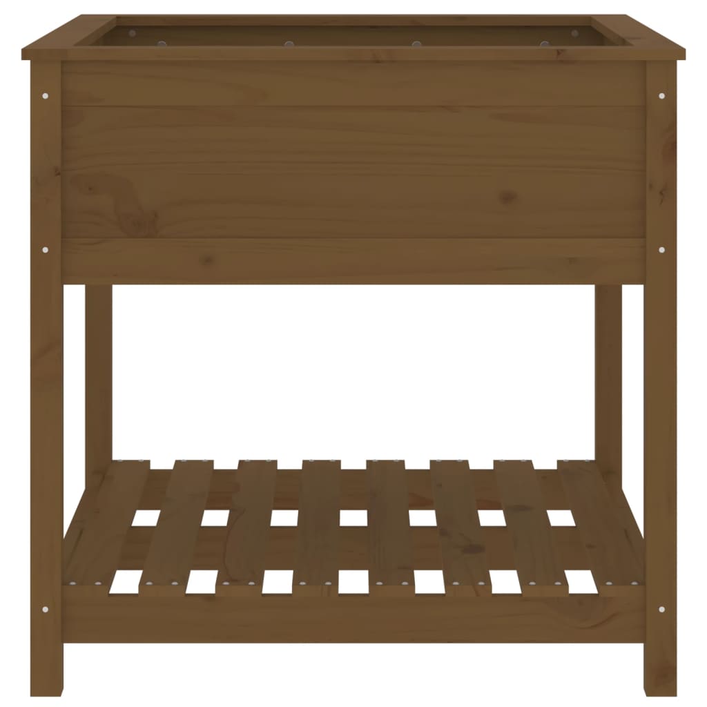 vidaXL Jardinieră cu raft, maro miere, 82,5x82,5x81 cm, lemn masiv pin