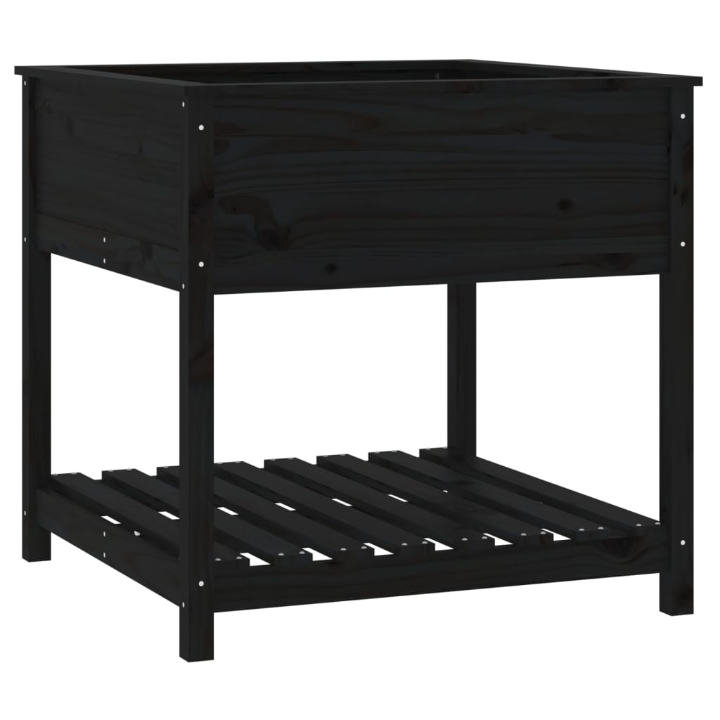 vidaXL Jardinieră cu raft, negru, 82,5x82,5x81 cm, lemn masiv de pin