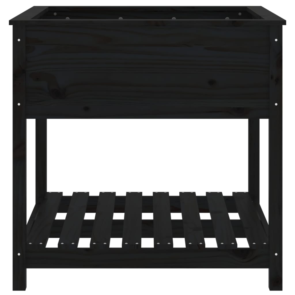 vidaXL Jardinieră cu raft, negru, 82,5x82,5x81 cm, lemn masiv de pin
