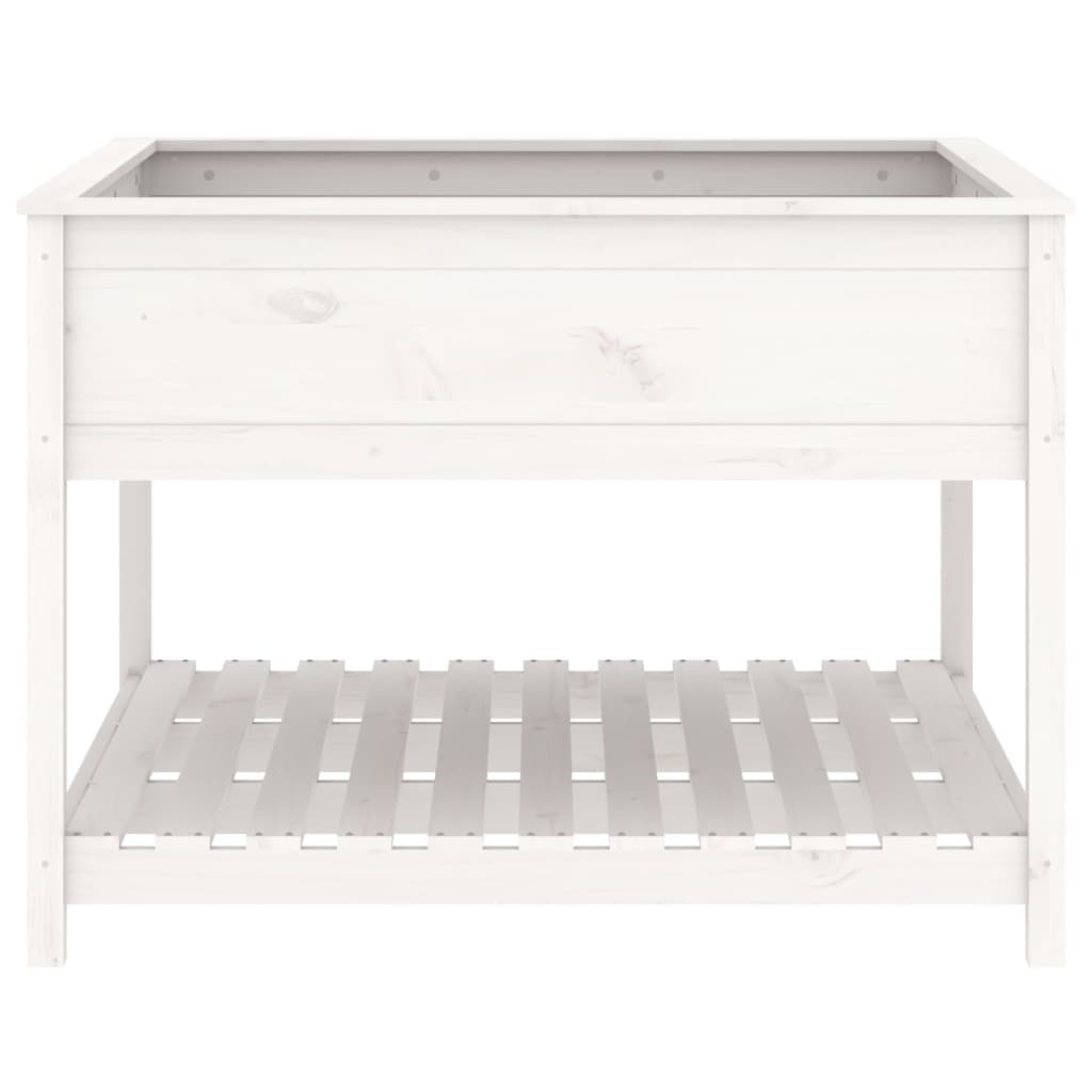 vidaXL Jardinieră cu raft, alb, 111,5x111,5x81 cm, lemn masiv de pin