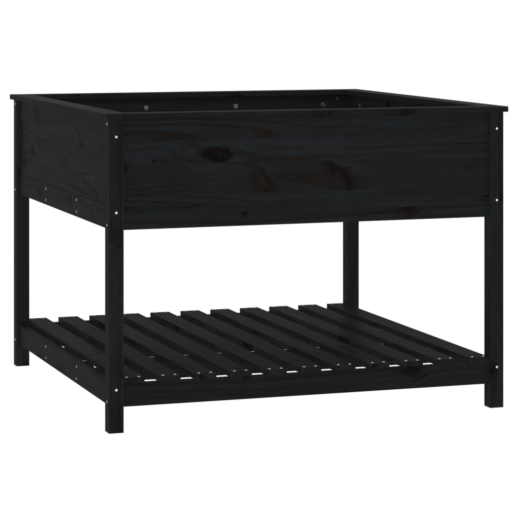 vidaXL Jardinieră cu raft, negru, 111,5x111,5x81 cm, lemn masiv de pin