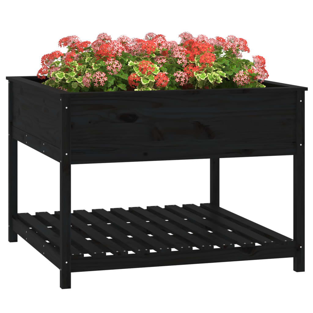 vidaXL Jardinieră cu raft, negru, 111,5x111,5x81 cm, lemn masiv de pin