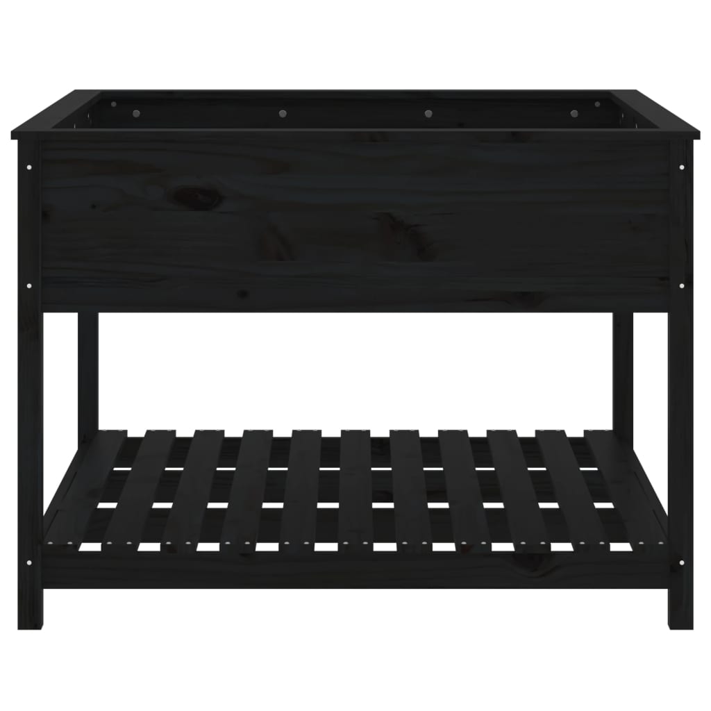 vidaXL Jardinieră cu raft, negru, 111,5x111,5x81 cm, lemn masiv de pin