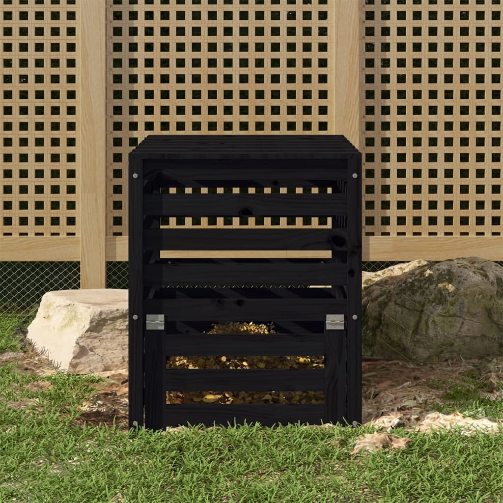 vidaXL Compostor, negru, 63,5x63,5x77,5 cm, lemn masiv de pin vidaXL Compostor, negru, 63,5x63,5x77,5 cm, lemn masiv de pin