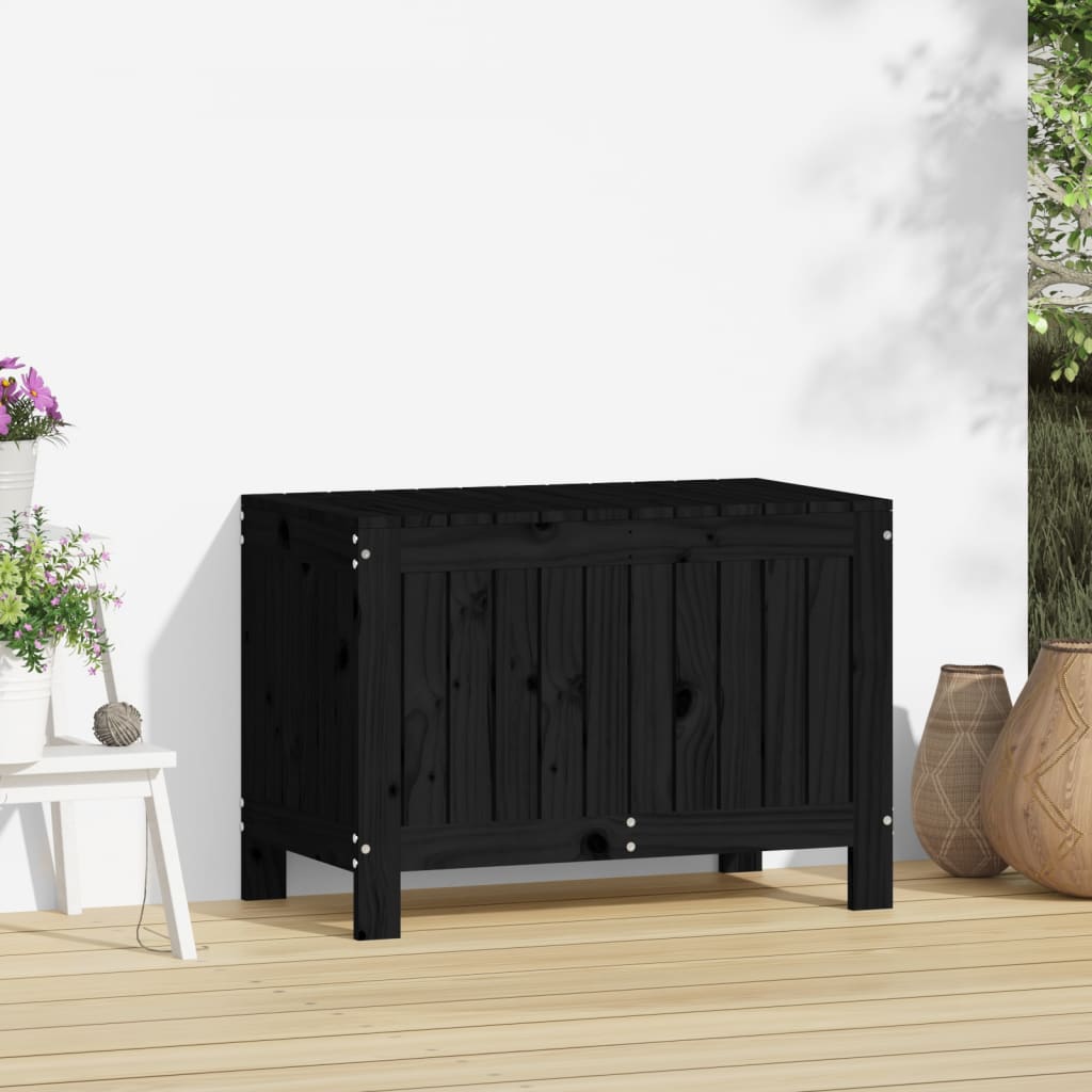 vidaXL Cutie depozitare grădină, negru, 76x42,5x54 cm, lemn masiv pin vidaXL Cutie depozitare grădină, negru, 76x42,5x54 cm, lemn masiv pin
