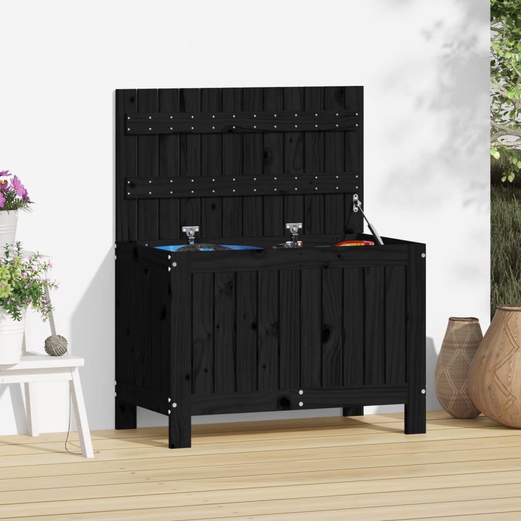 vidaXL Cutie depozitare grădină, negru, 76x42,5x54 cm, lemn masiv pin vidaXL Cutie depozitare grădină, negru, 76x42,5x54 cm, lemn masiv pin