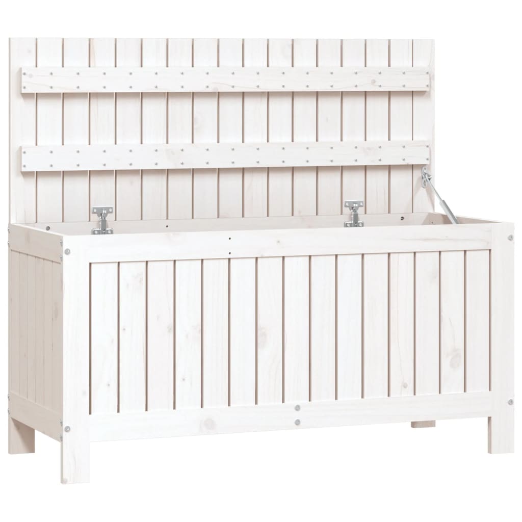 vidaXL Cutie de depozitare grădină, alb, 108x42,5x54 cm lemn masiv pin vidaXL Cutie de depozitare grădină, alb, 108x42,5x54 cm lemn masiv pin
