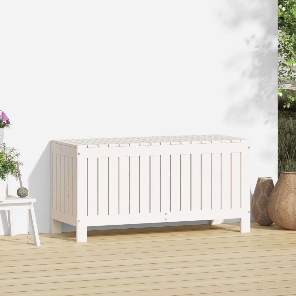 vidaXL Cutie de depozitare grădină, alb, 108x42,5x54 cm lemn masiv pin vidaXL Cutie de depozitare grădină, alb, 108x42,5x54 cm lemn masiv pin