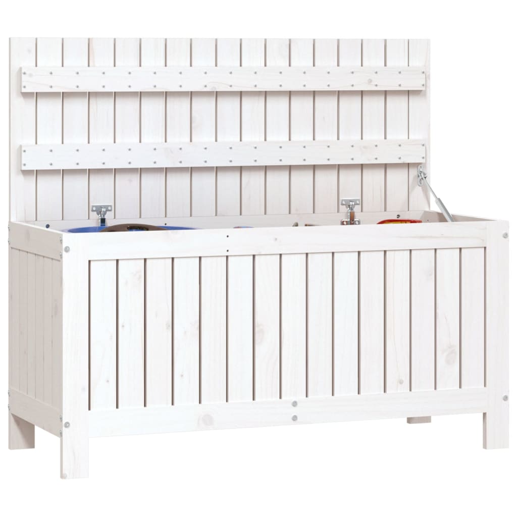vidaXL Cutie de depozitare grădină, alb, 108x42,5x54 cm lemn masiv pin vidaXL Cutie de depozitare grădină, alb, 108x42,5x54 cm lemn masiv pin