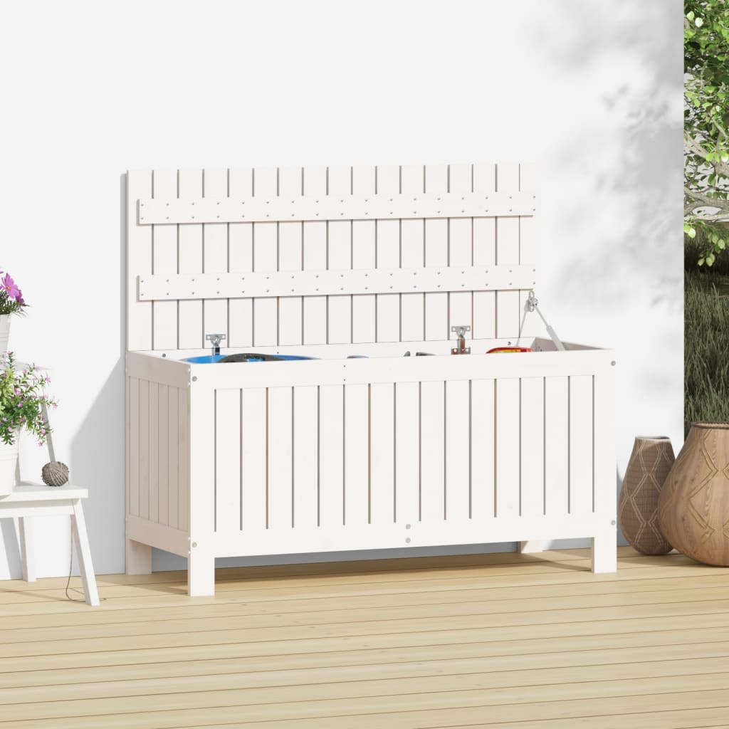 vidaXL Cutie de depozitare grădină, alb, 108x42,5x54 cm lemn masiv pin vidaXL Cutie de depozitare grădină, alb, 108x42,5x54 cm lemn masiv pin